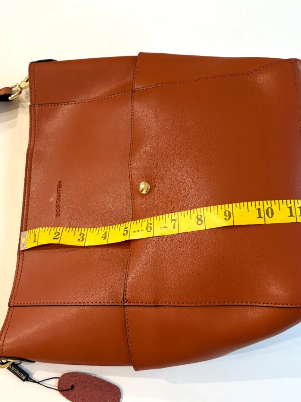 BOSTANTEN Genuine Leather Hobo Bucket Shoulder Bag Cognac Brown Gold Hardware